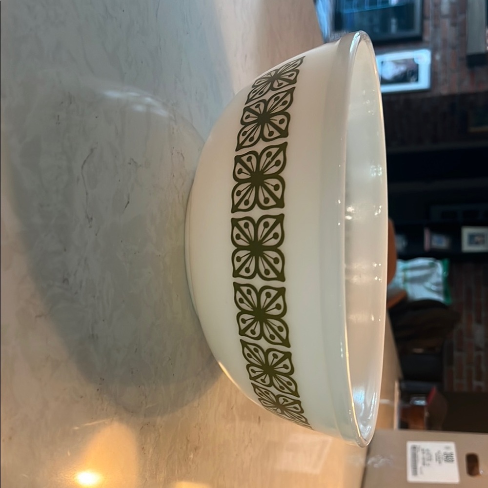 Pyrex White Bowl with Subtle Green Design